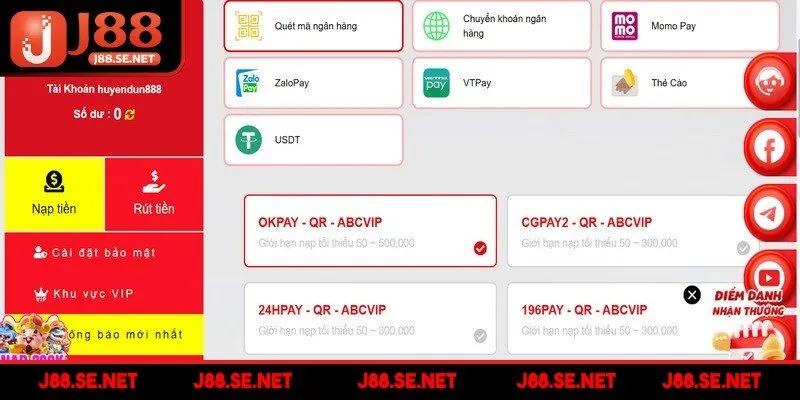 Gửi tiền vào J88 mang lại nhiều lợi ích cho thành viên